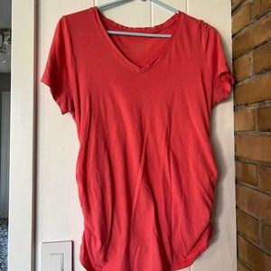 Pink short sleeve maternity shirt